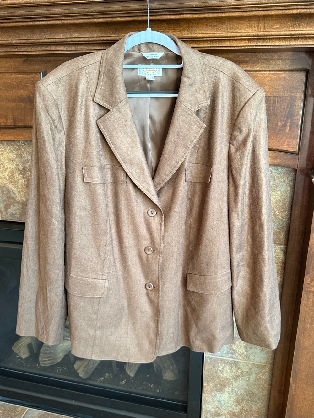 Talbots linen silk blend taupe brown button front blazer jacket 18W Classic